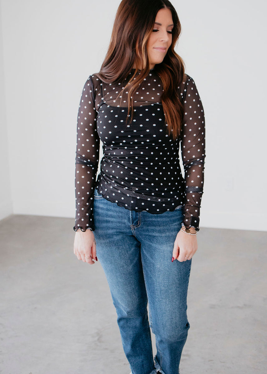 LETTIE Mesh Tee - Chocolate Polka