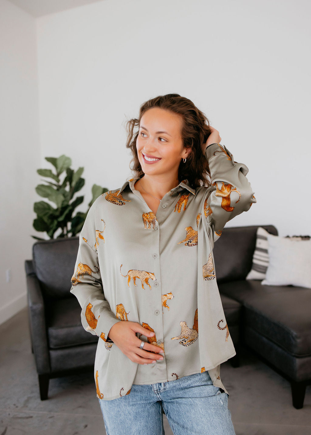 image of Lia Animal Print Button Down Top