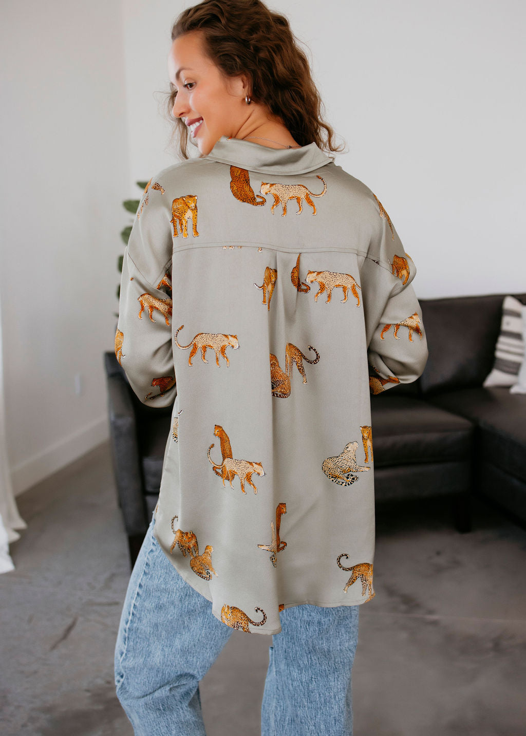 Lia Animal Print Button Down Top