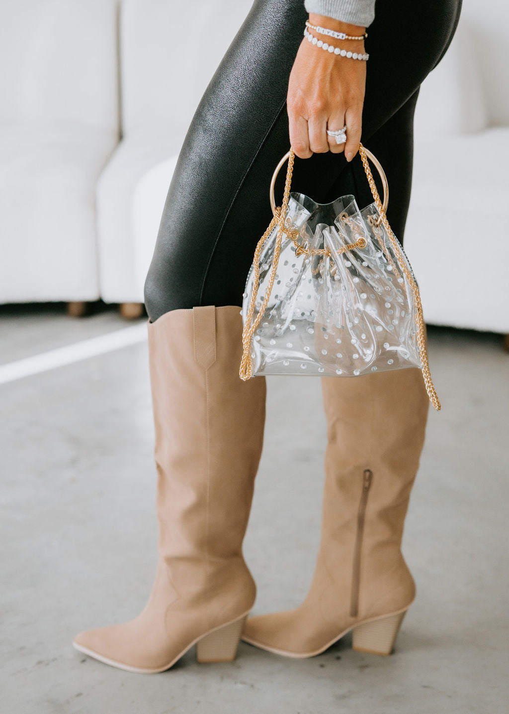 Shine Time Studded Bucket Bag