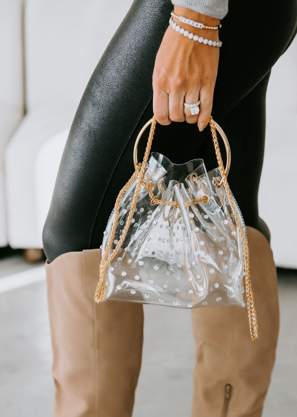 Shine Time Studded Bucket Bag