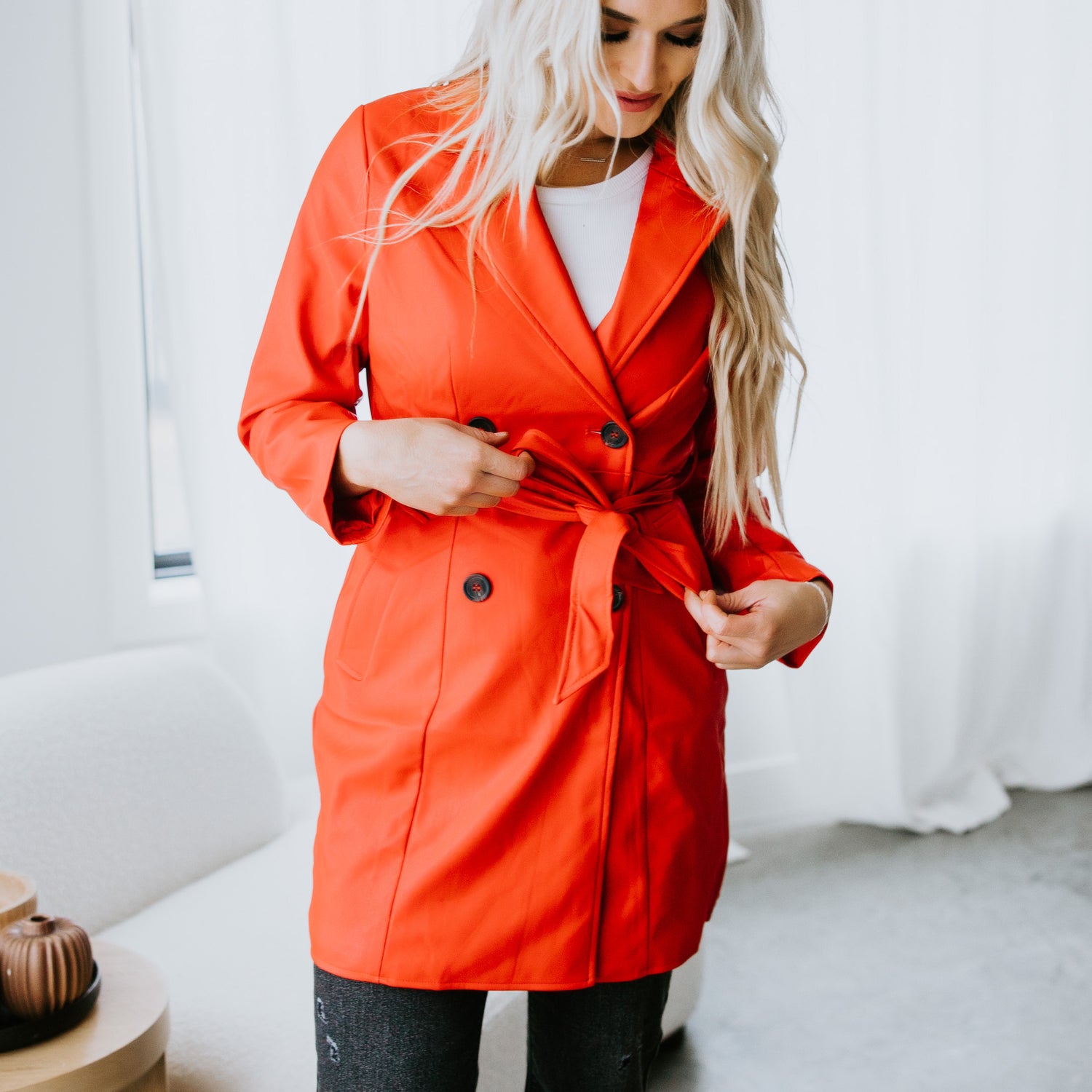 Penelope Faux Leather Trench Coat