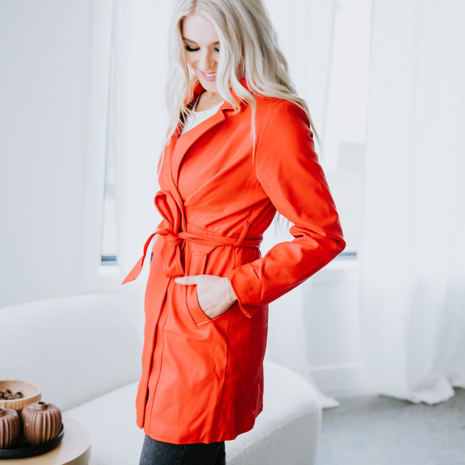 Penelope Faux Leather Trench Coat