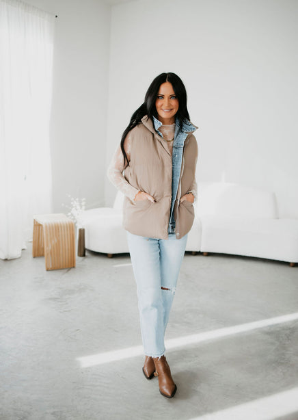 Jenna Denim Layered Puffer Vest