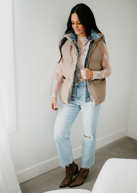 Jenna Denim Layered Puffer Vest