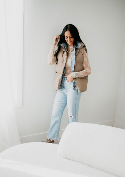 Jenna Denim Layered Puffer Vest