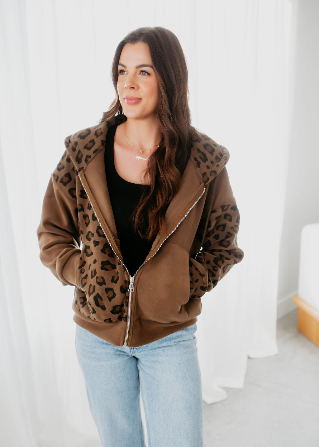 image of Maye Leopard Print Zip Jacket