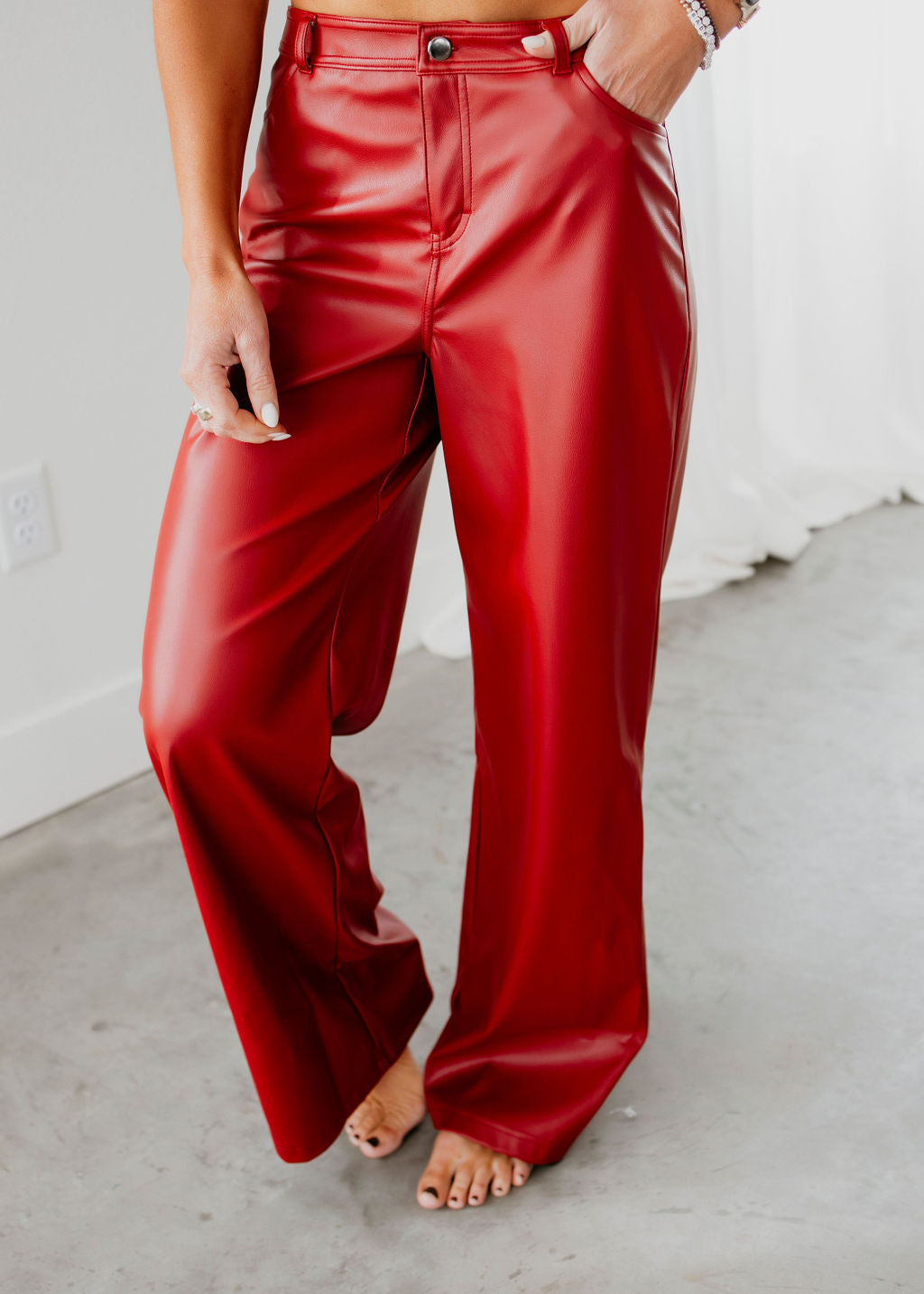 image of Cherry Faux Leather Straight Pants