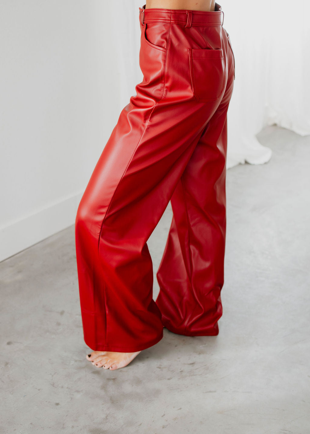 Cherry Faux Leather Straight Pants