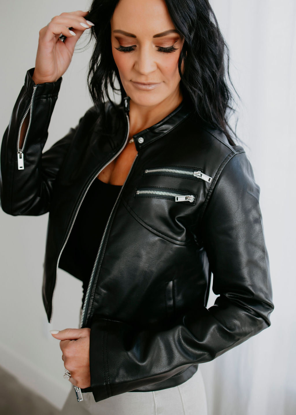 image of Robyn Faux Leather Racing Jacket