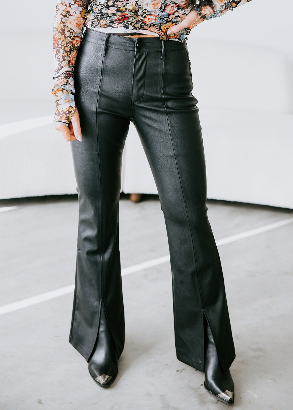 image of Jaeger Faux Leather Bootcut Pants