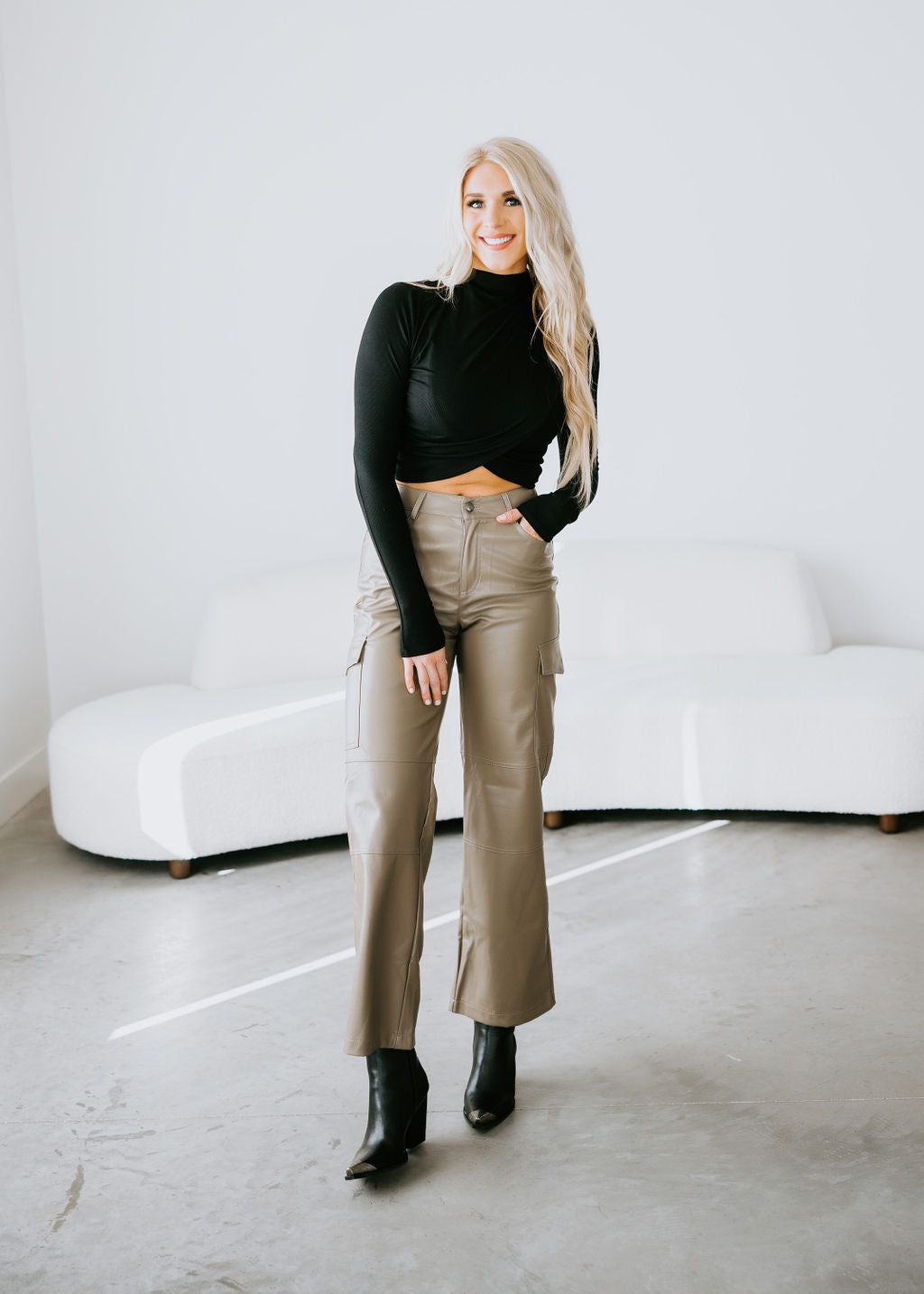 Alma Faux Leather Cargo Pants