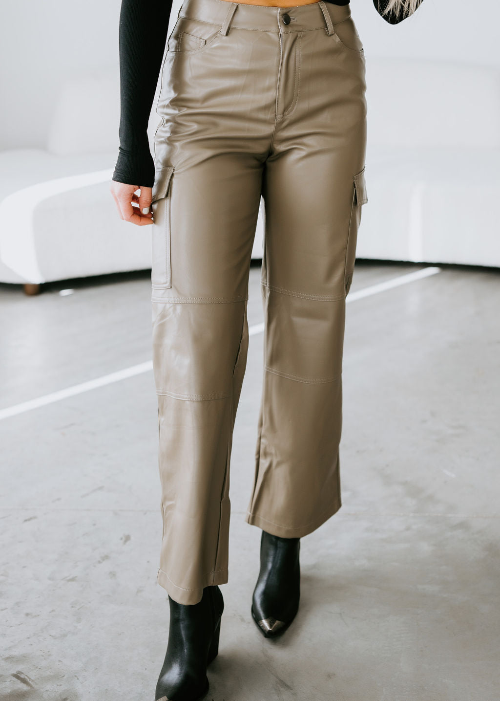 image of Alma Faux Leather Cargo Pants