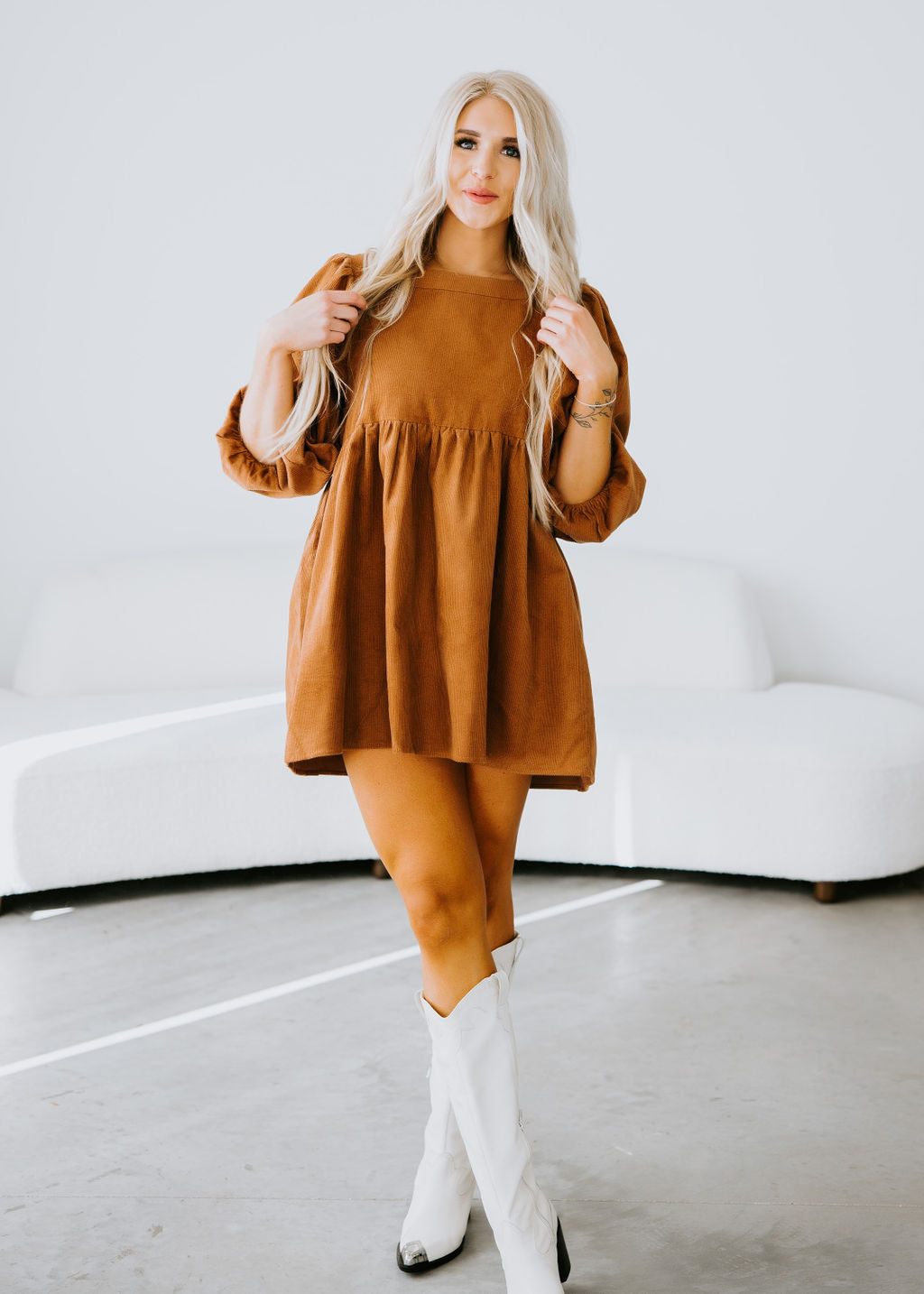 image of Korbyn Corduroy Babydoll Dress