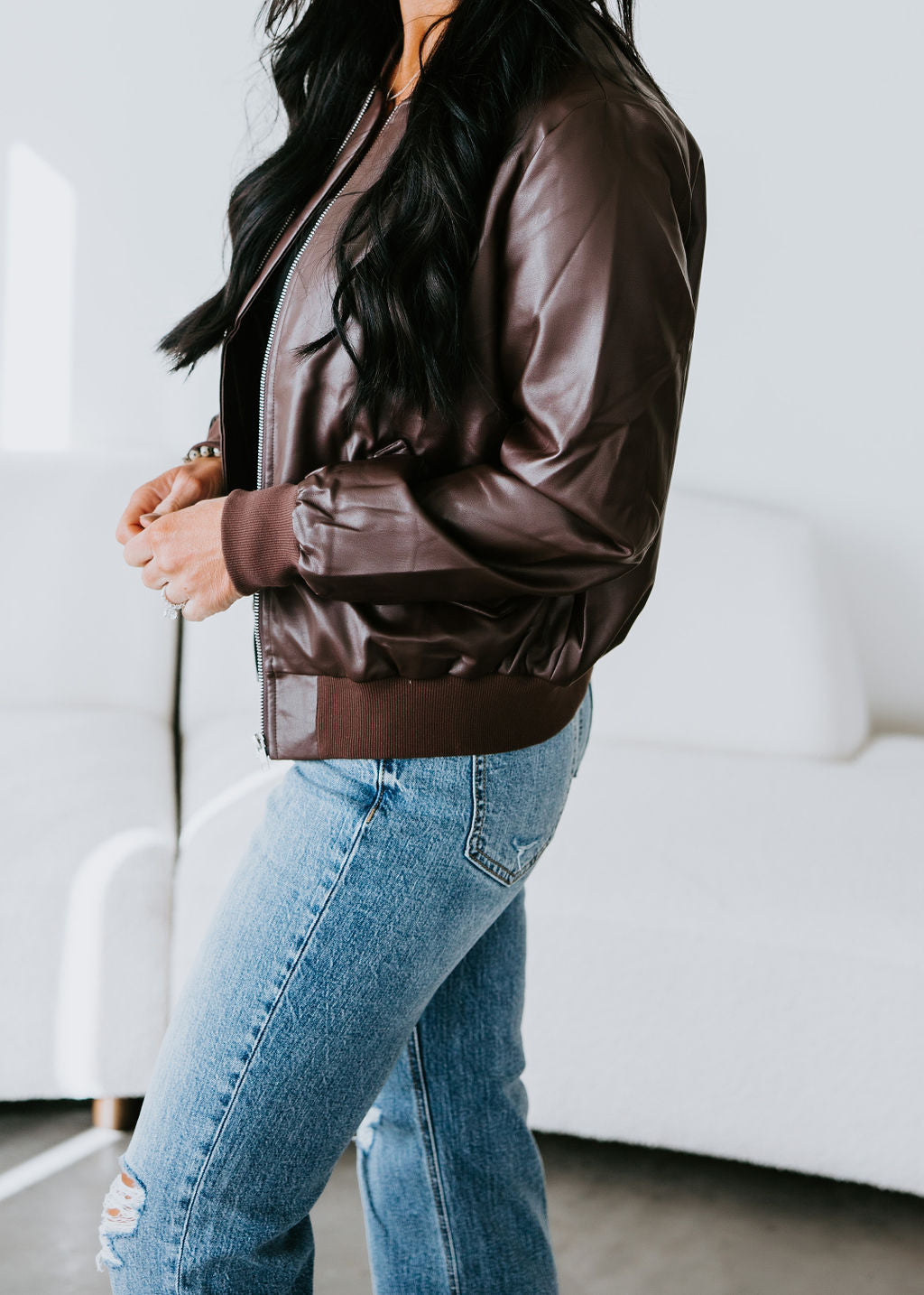 Kandie Faux Leather Bomber Jacket