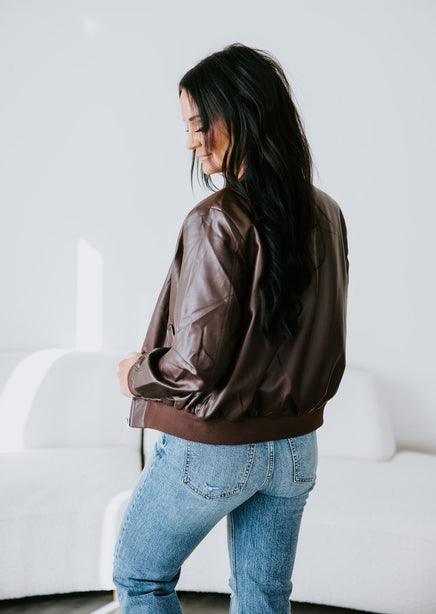 Kandie Faux Leather Bomber Jacket