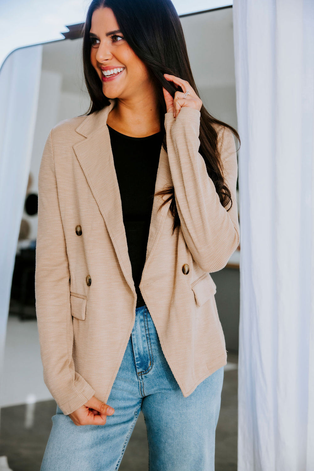 Faelynn Double Breasted Knit Blazer