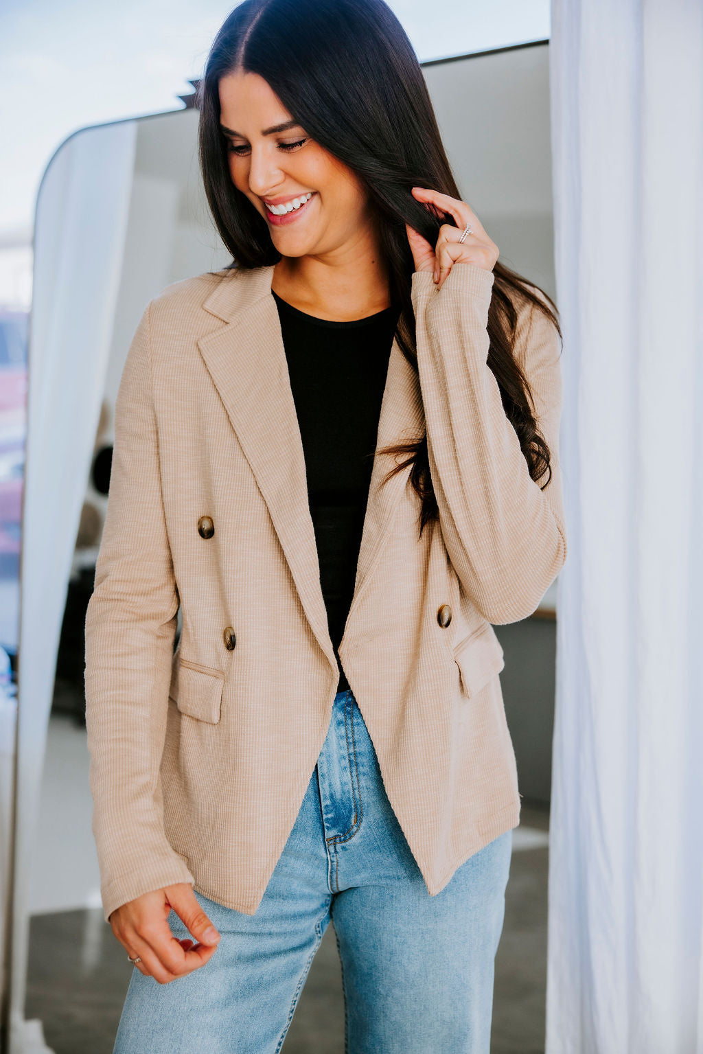 image of Faelynn Double Breasted Knit Blazer