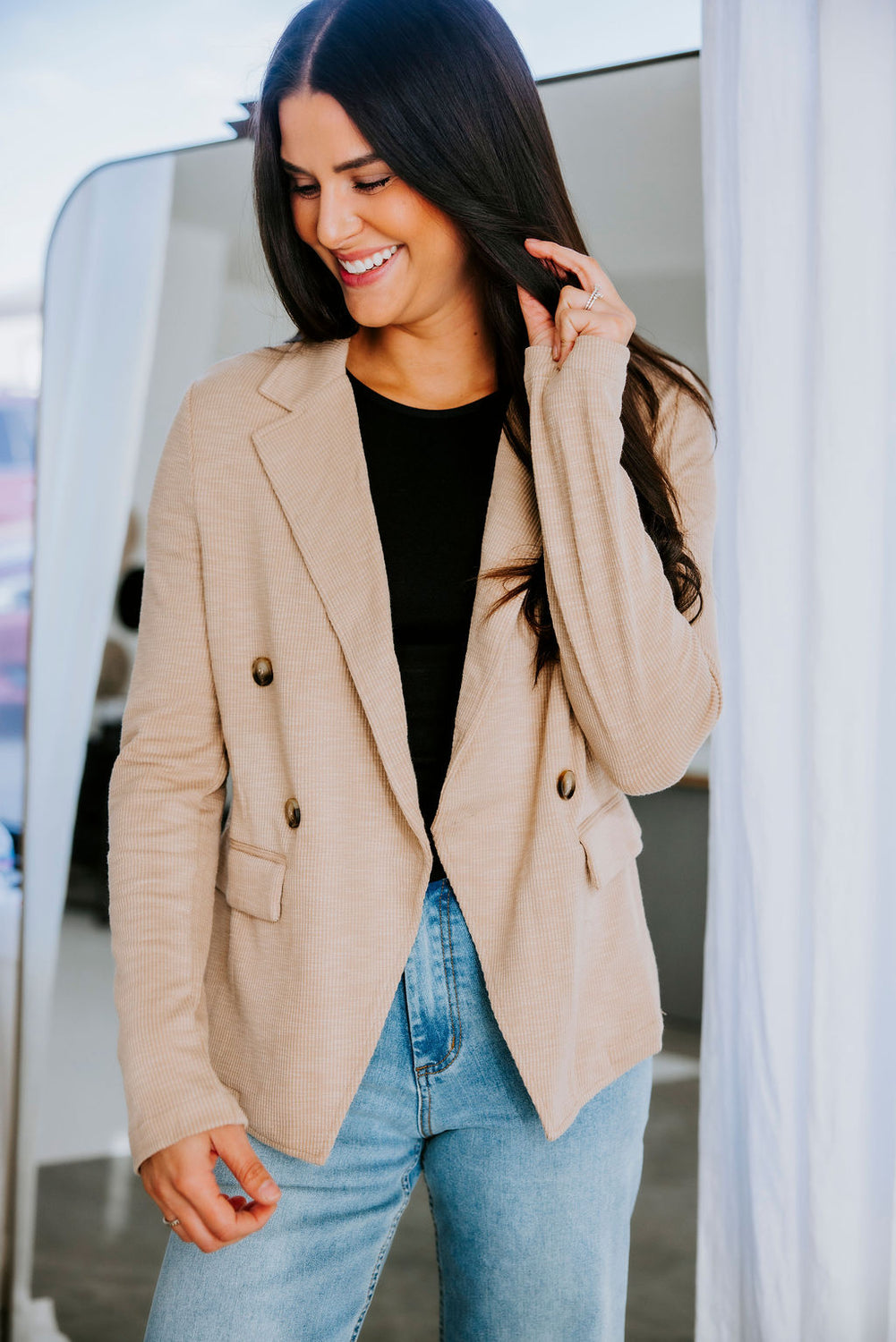 Faelynn Double Breasted Knit Blazer