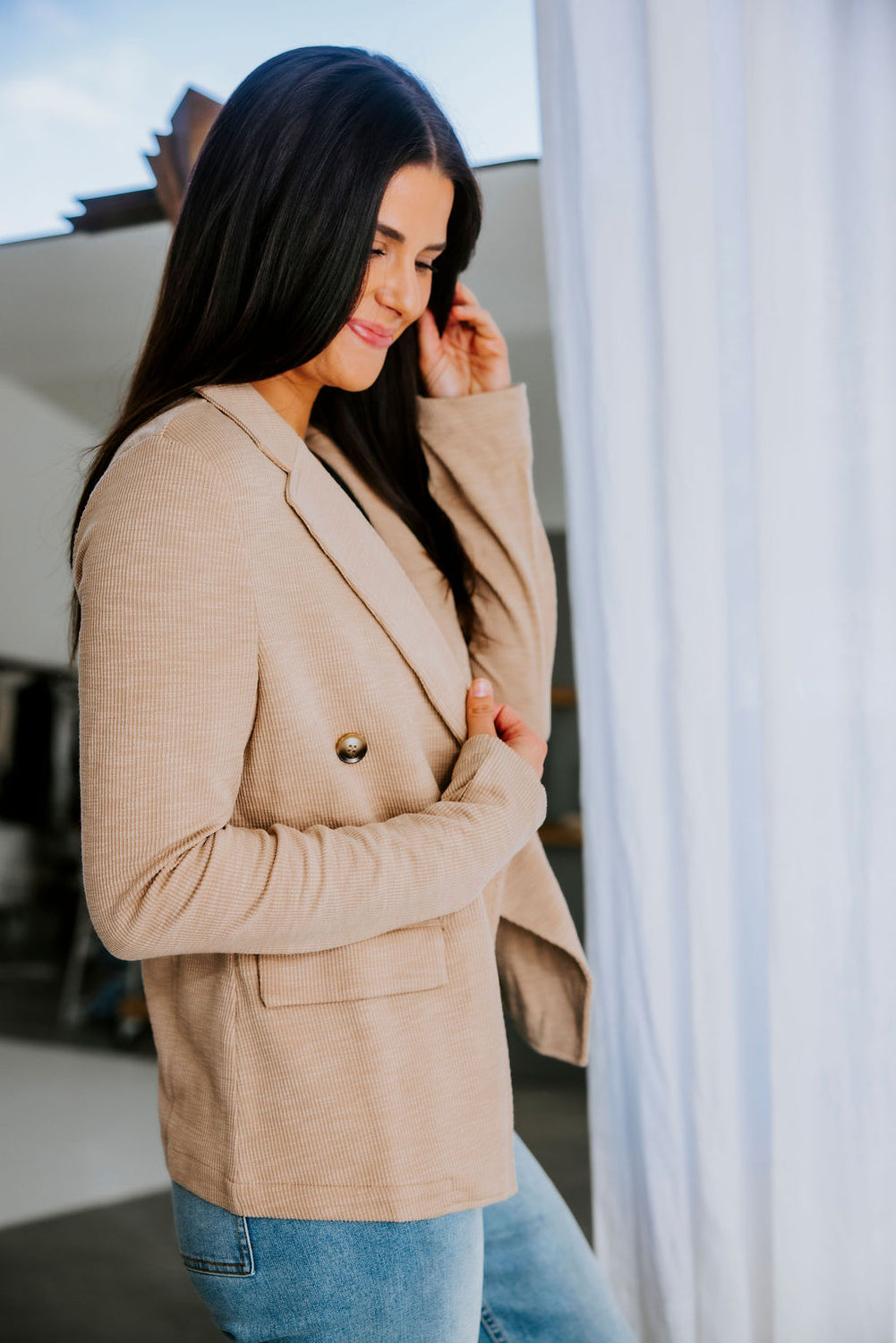 Faelynn Double Breasted Knit Blazer