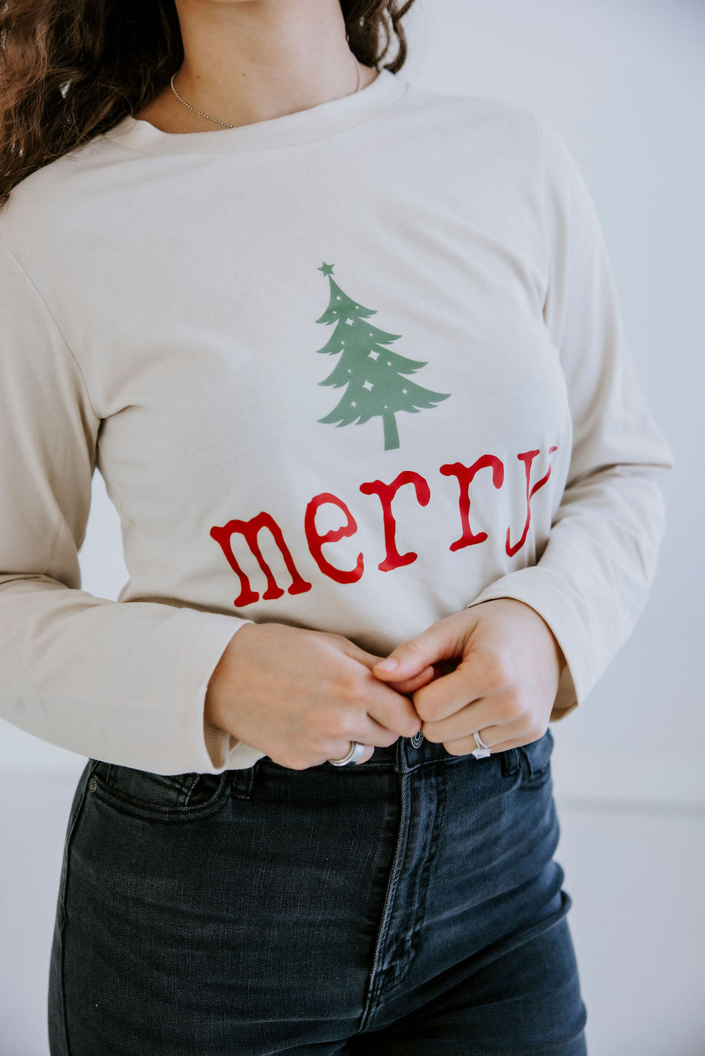 Merry with Tree Long Sleeve Graphic Tee