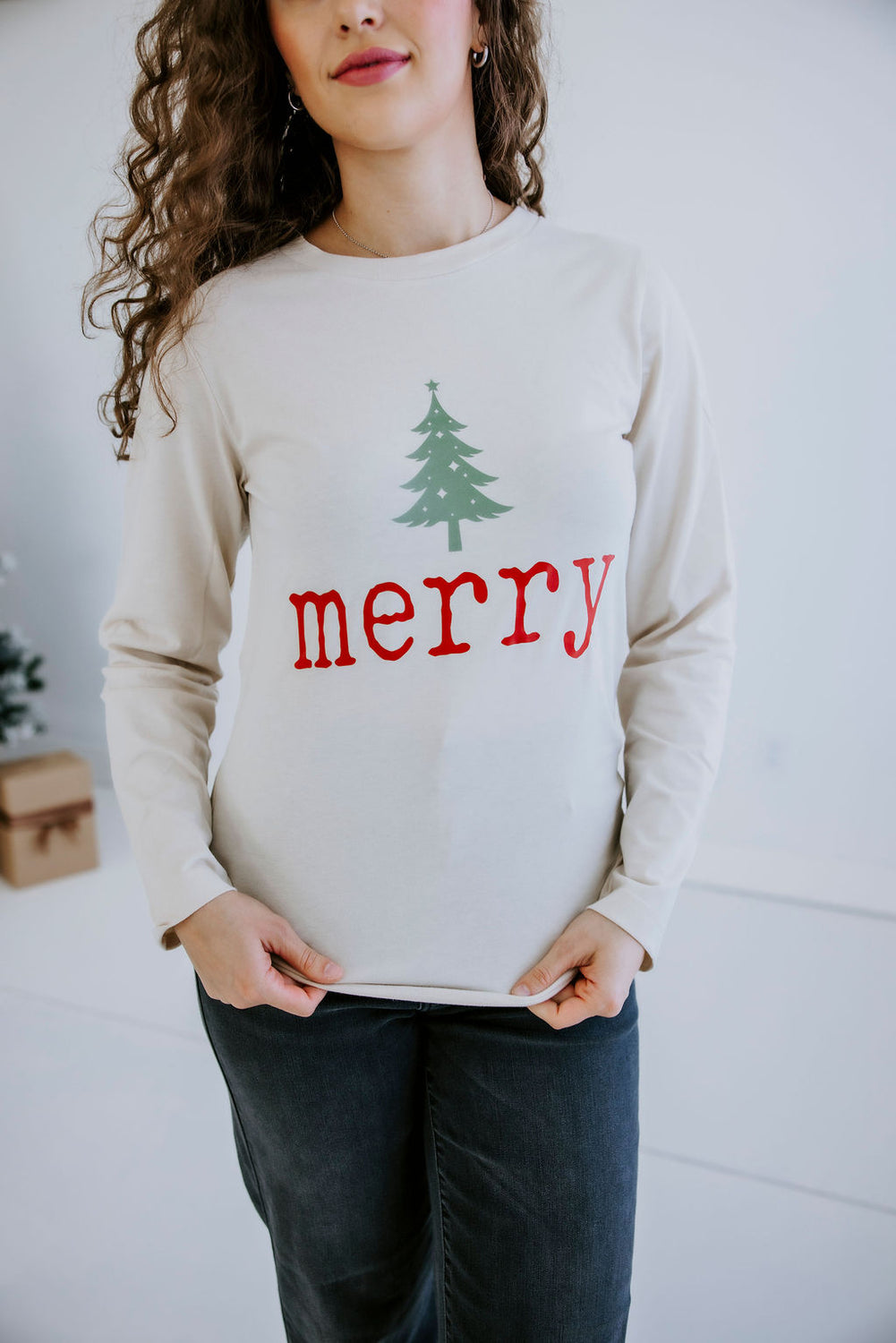 Merry with Tree Long Sleeve Graphic Tee