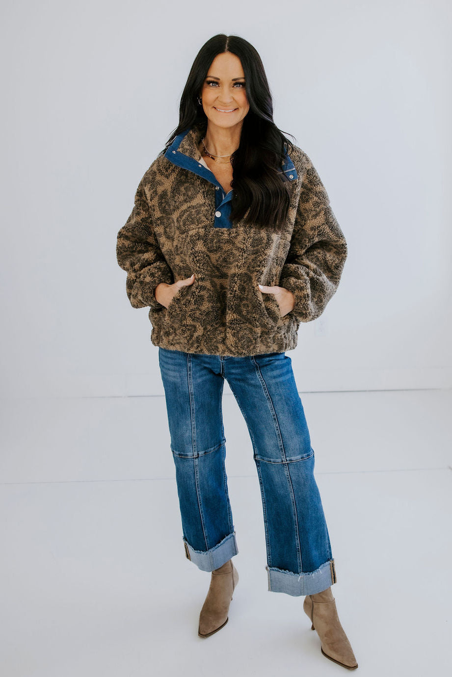 Beatrice Paisley Sherpa Pullover