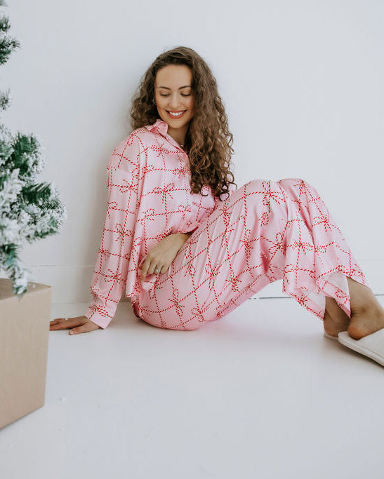 Festive Bow Printed Pajama Set