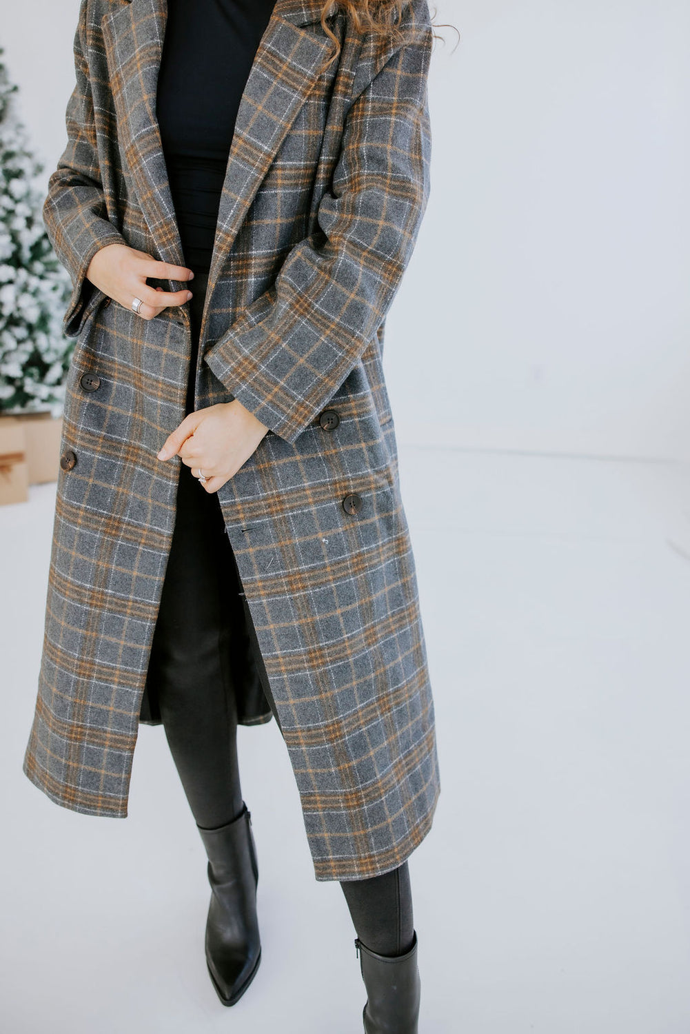 Alan Plaid Double Breasted Long Coat
