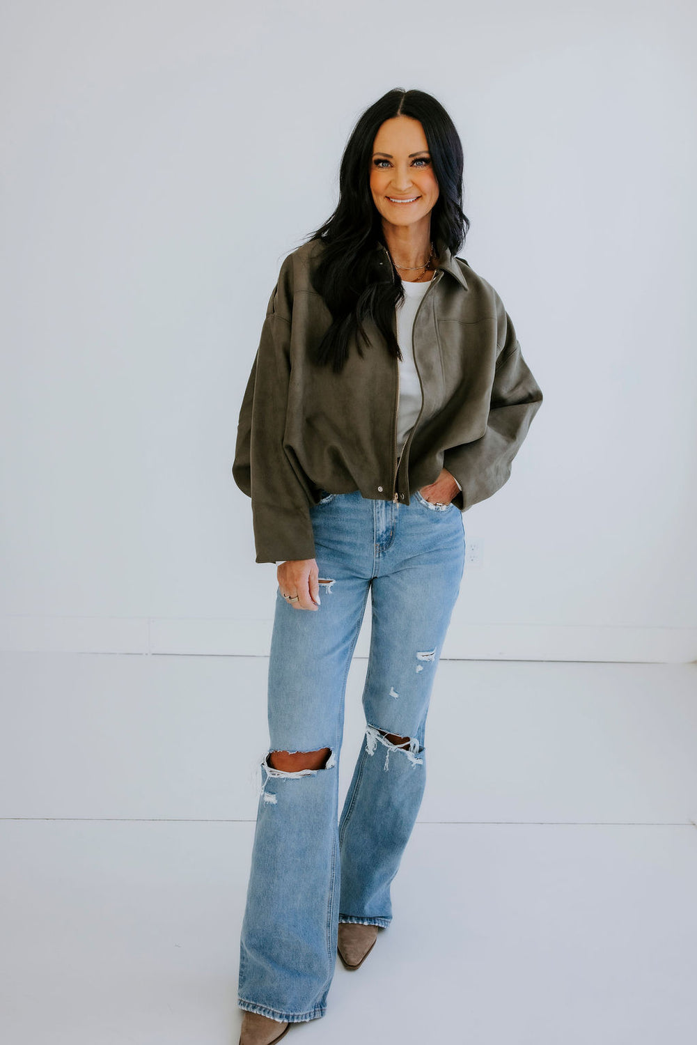 Olivia Suede Bubble Hem Jacket