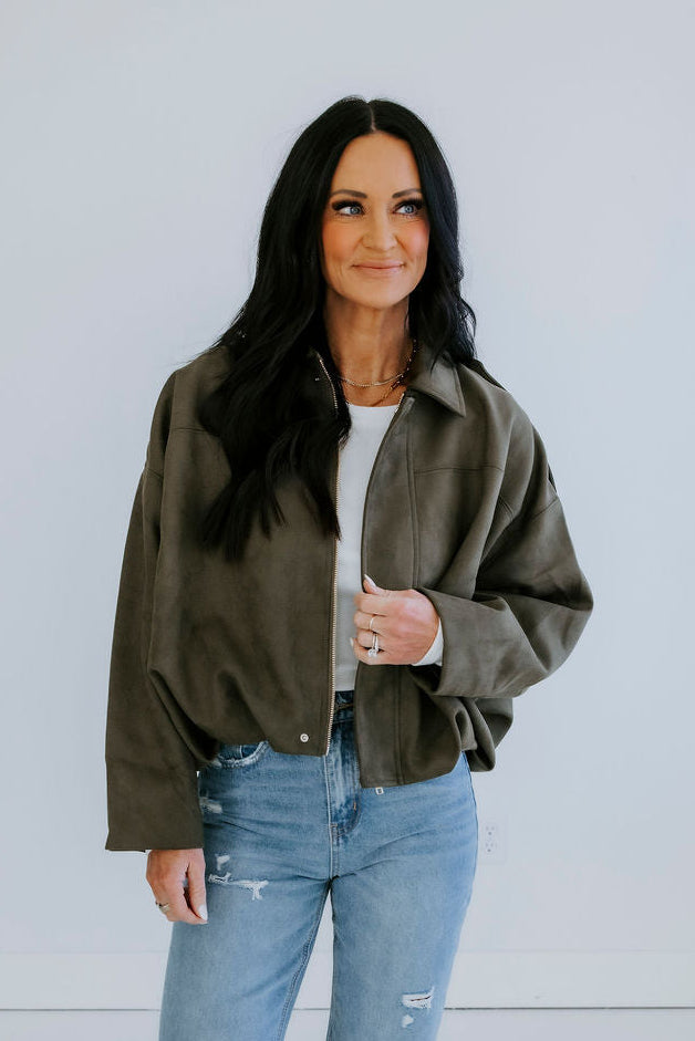 image of Olivia Suede Bubble Hem Jacket