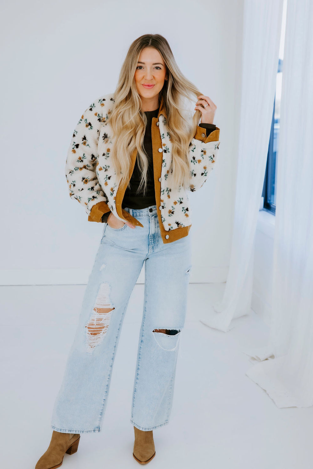 Ryanne Floral Print Sherpa Jacket