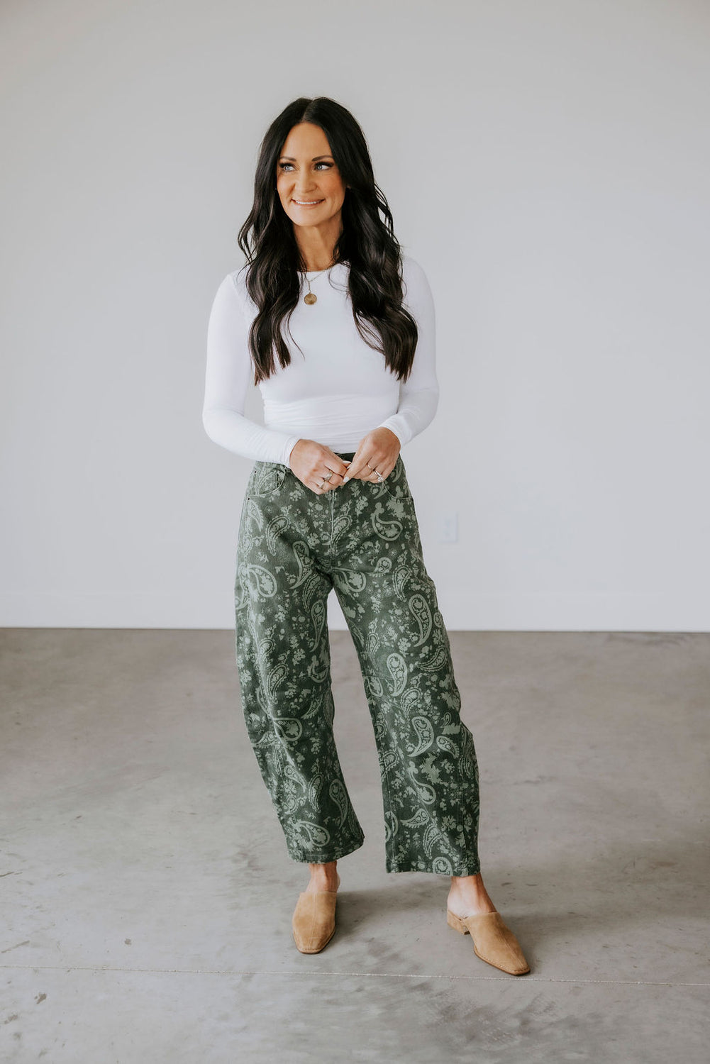 Jenie Paisley Print Barrel Jeans