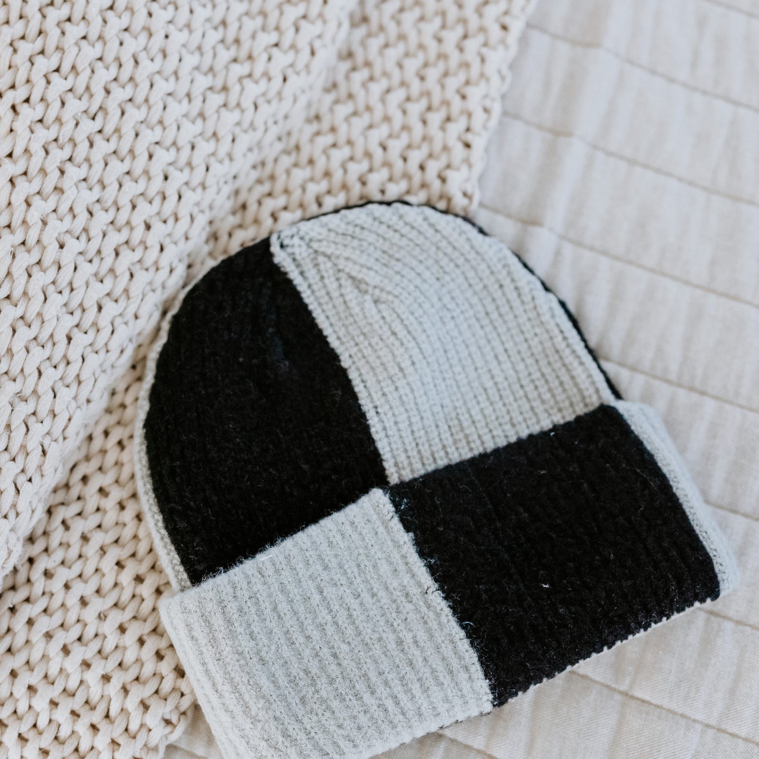 Checkered Knit Beanie