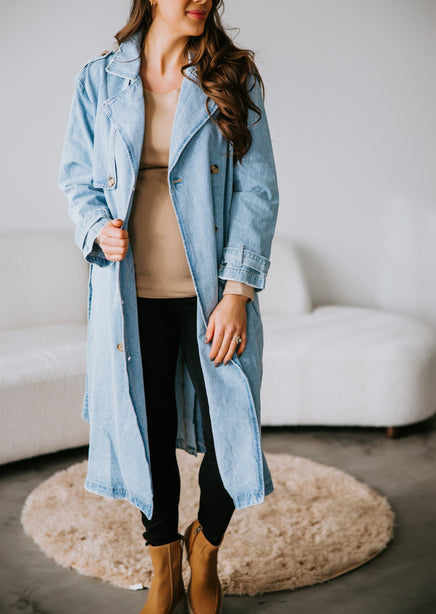 Long Sleeves Denim Trench Coat Medium-long Hooded Outerwear Jean Jacke –  sweetdupsysfashions.com