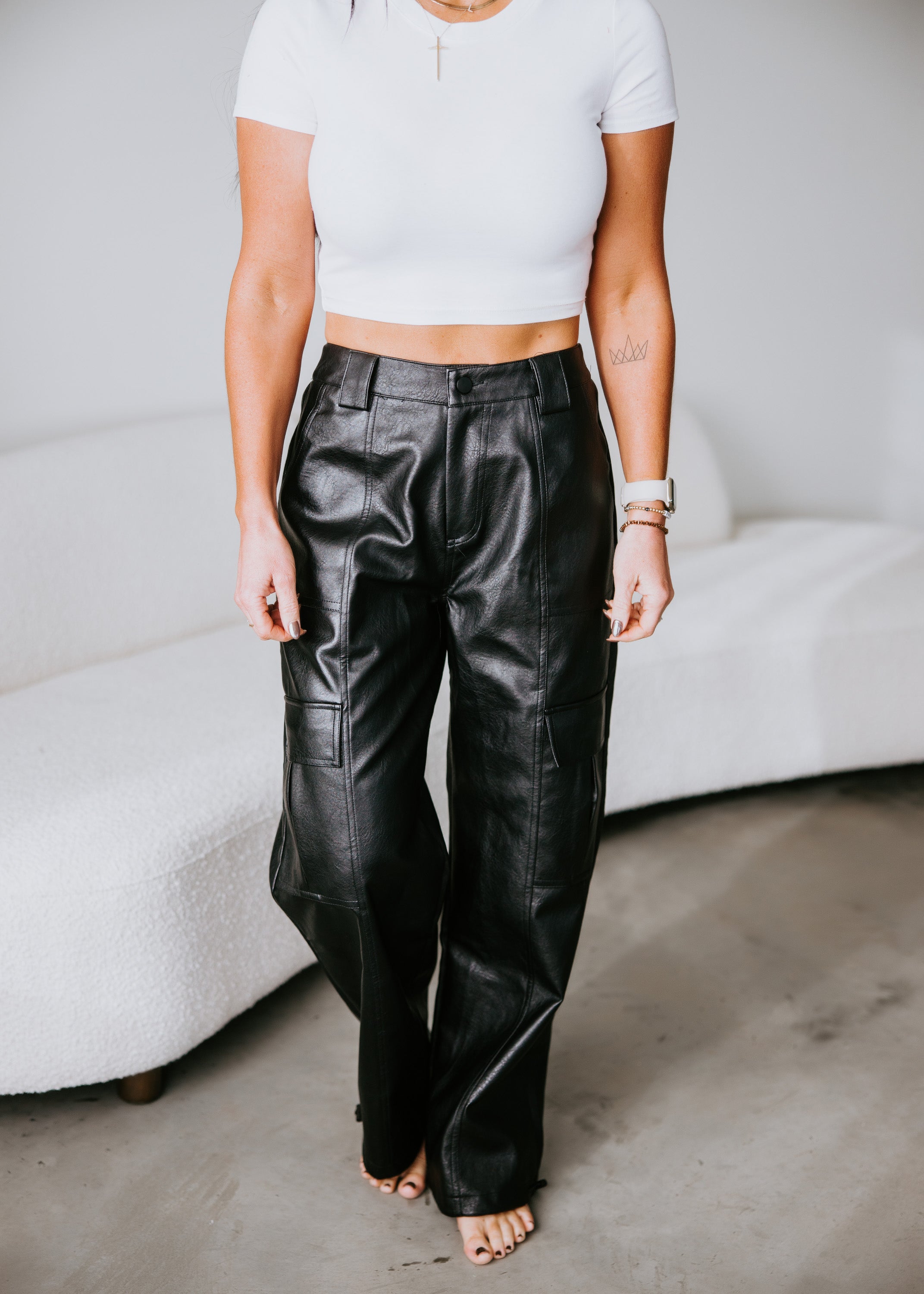 image of Stevey Vegan Leather Cargo Pants