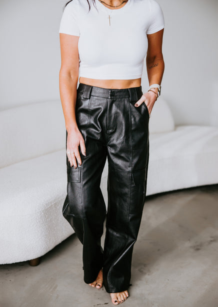 Stevey Vegan Leather Cargo Pants