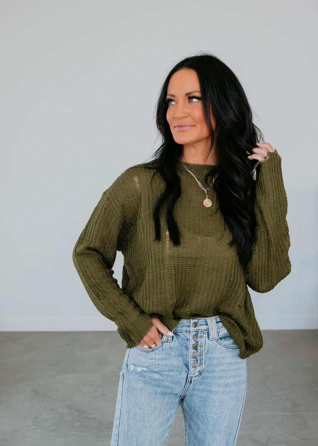 image of Deni Distressed Knit Sweater