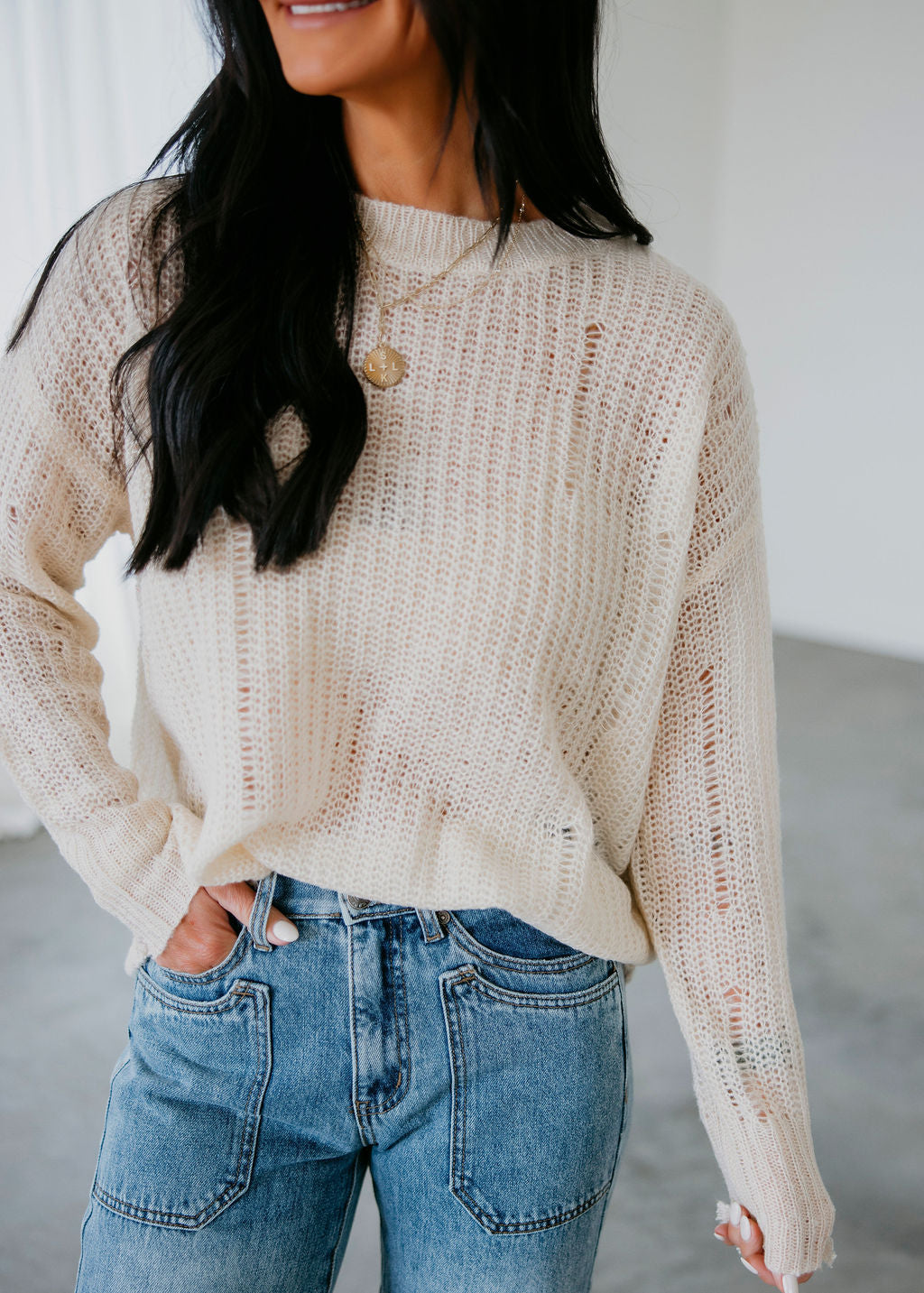 Deni Distressed Knit Sweater