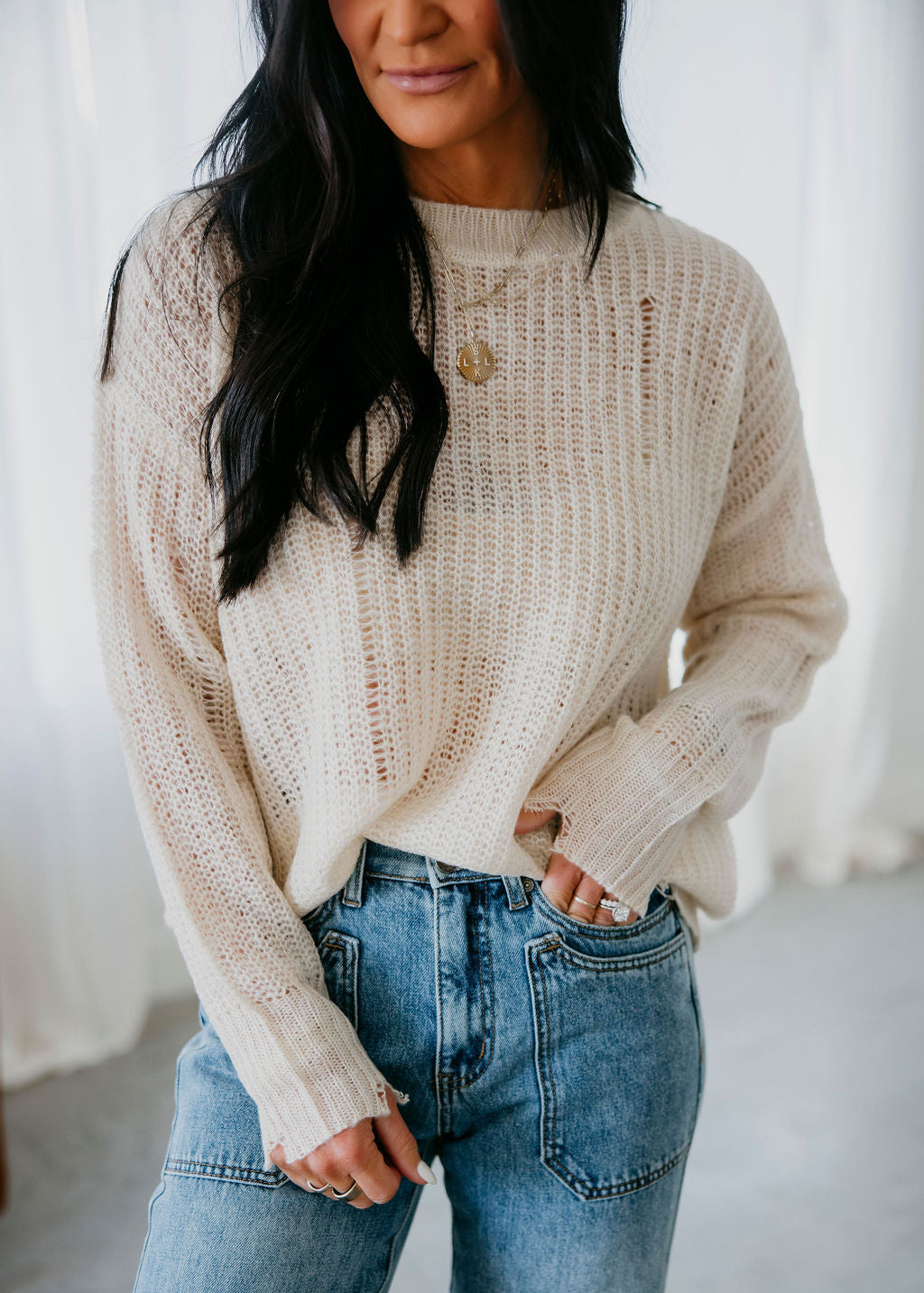 Deni Distressed Knit Sweater