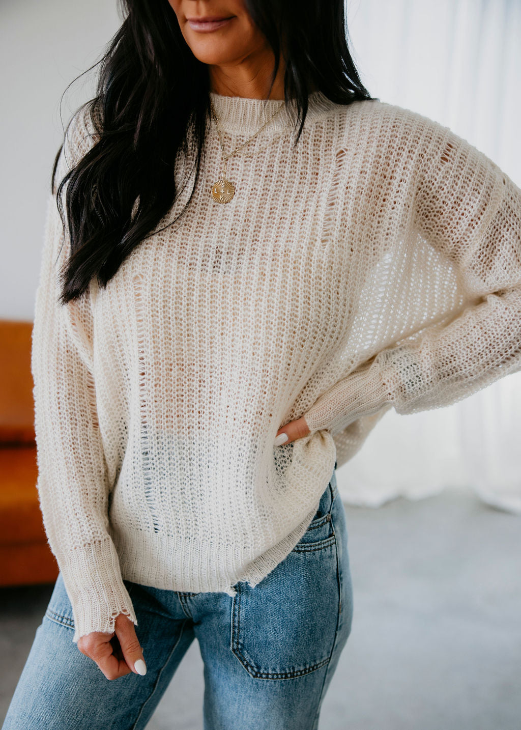 Deni Distressed Knit Sweater