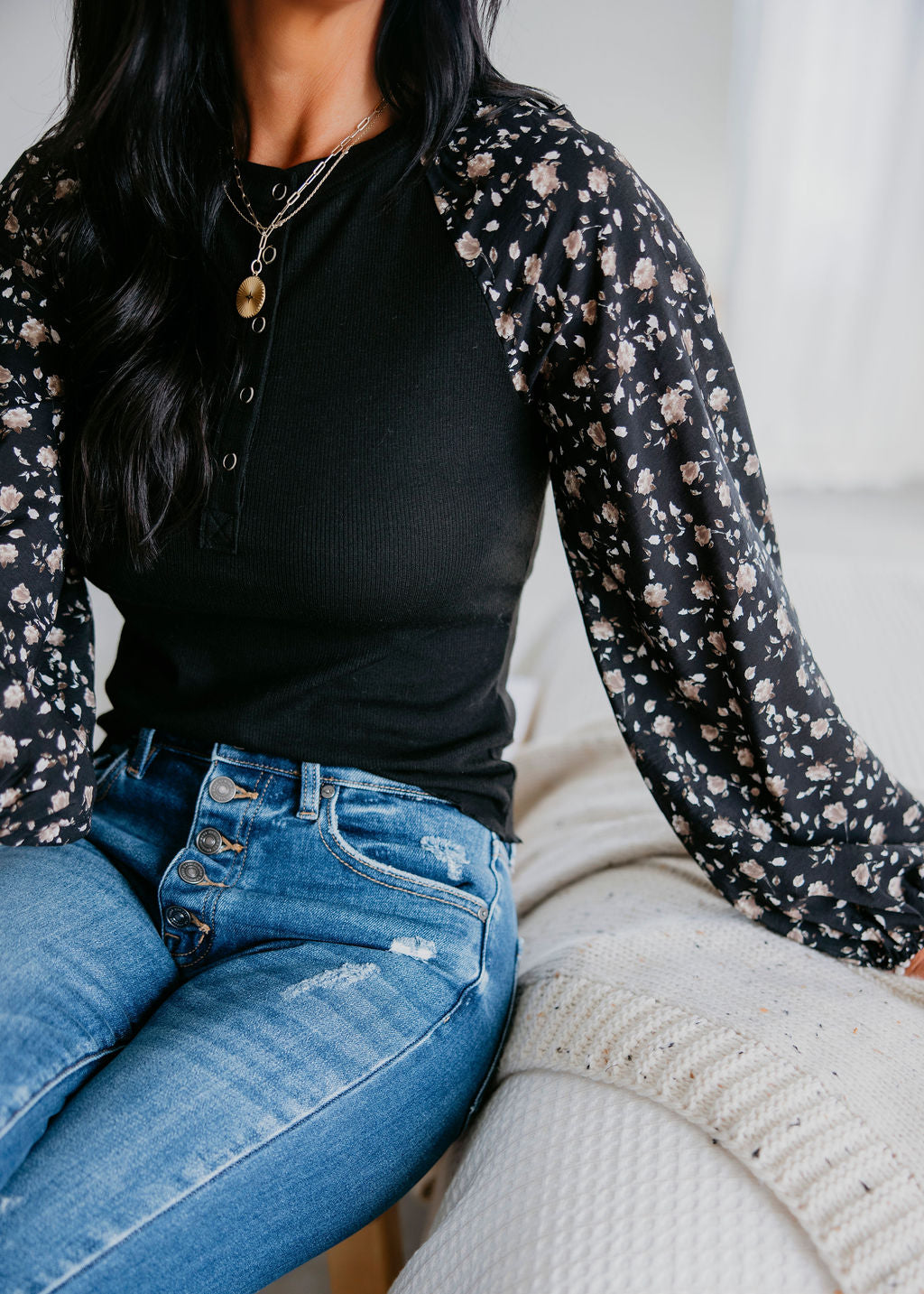 Emilee Floral Sleeve Henley Top