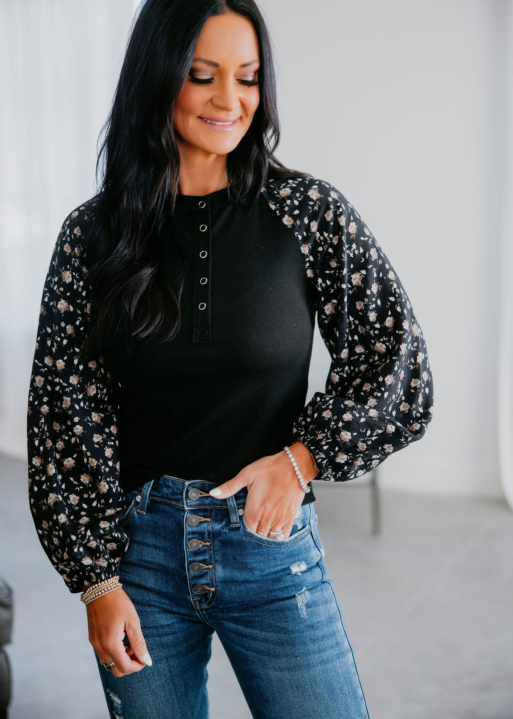 Emilee Floral Sleeve Henley Top