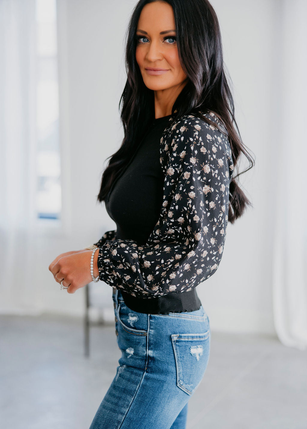 Emilee Floral Sleeve Henley Top