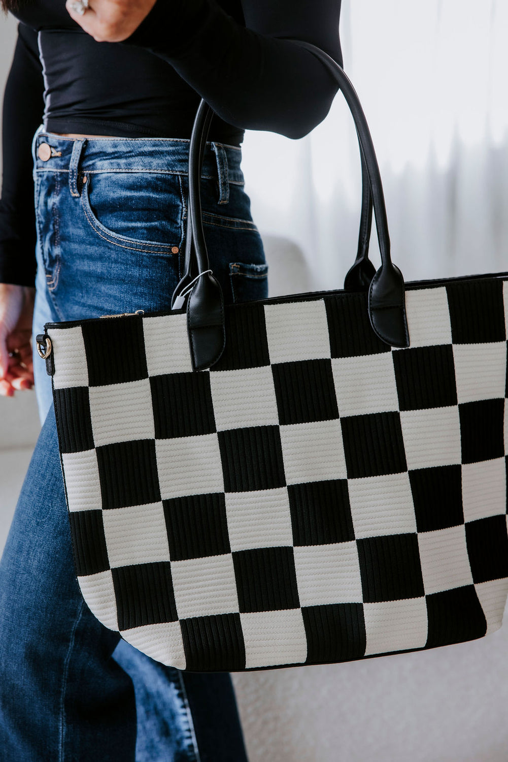 Betty Checkered Textured Tote