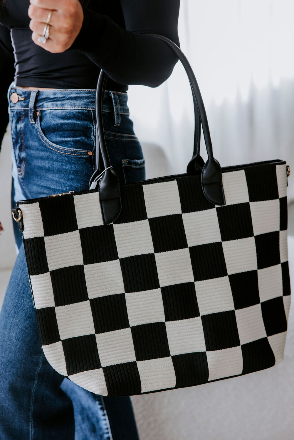 Betty Checkered Textured Tote