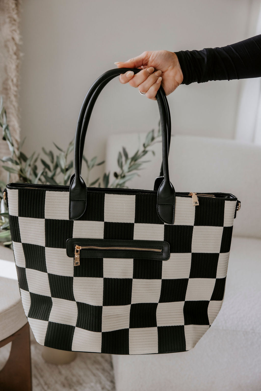 image of Betty Checkered Textured Tote