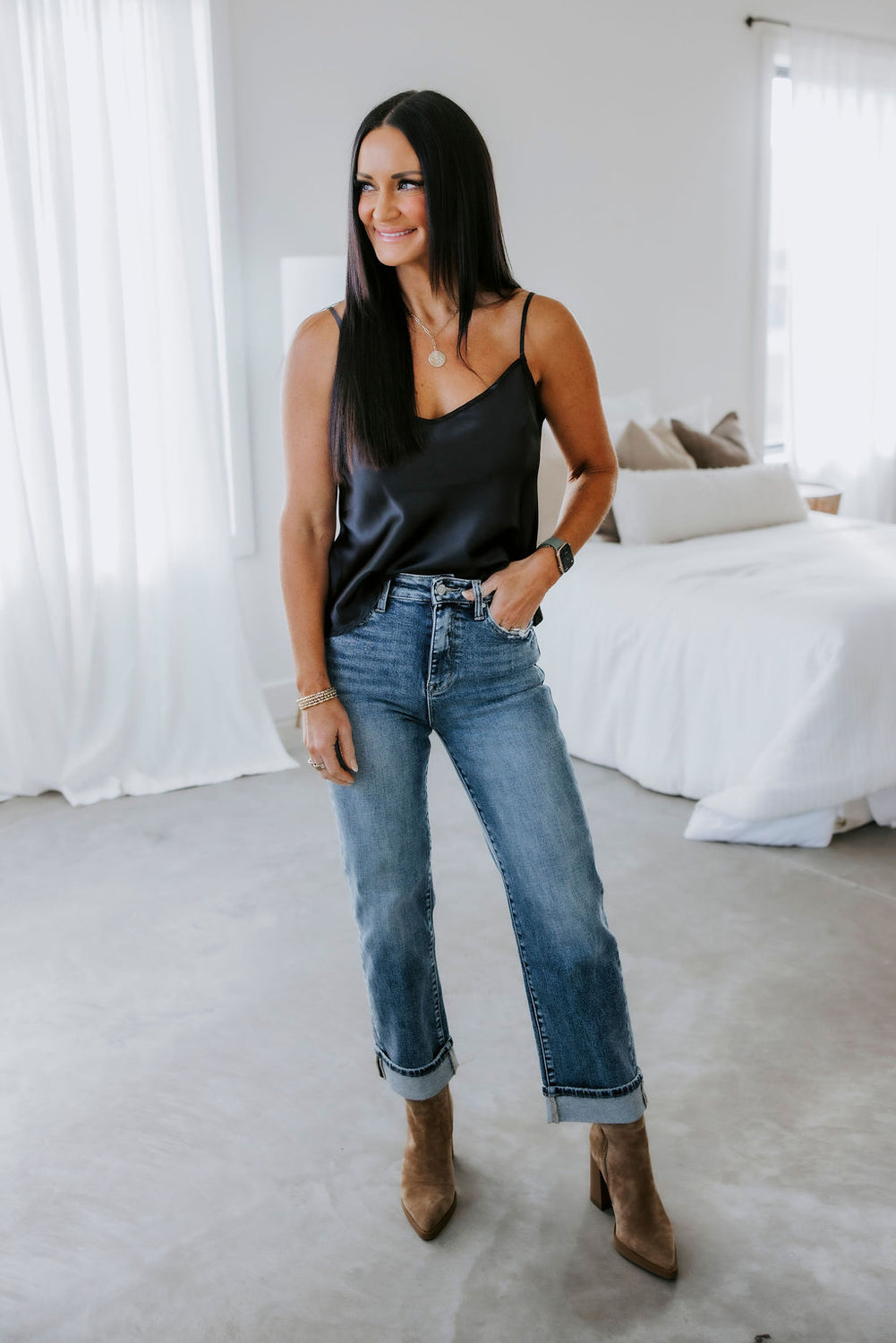 Elliss Satin Spaghetti Strap Top