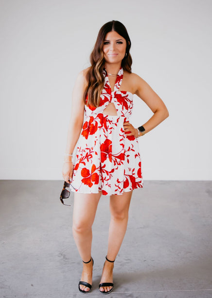 Carmine Printed Halter Dress