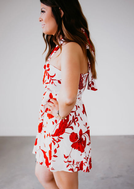 Carmine Printed Halter Dress